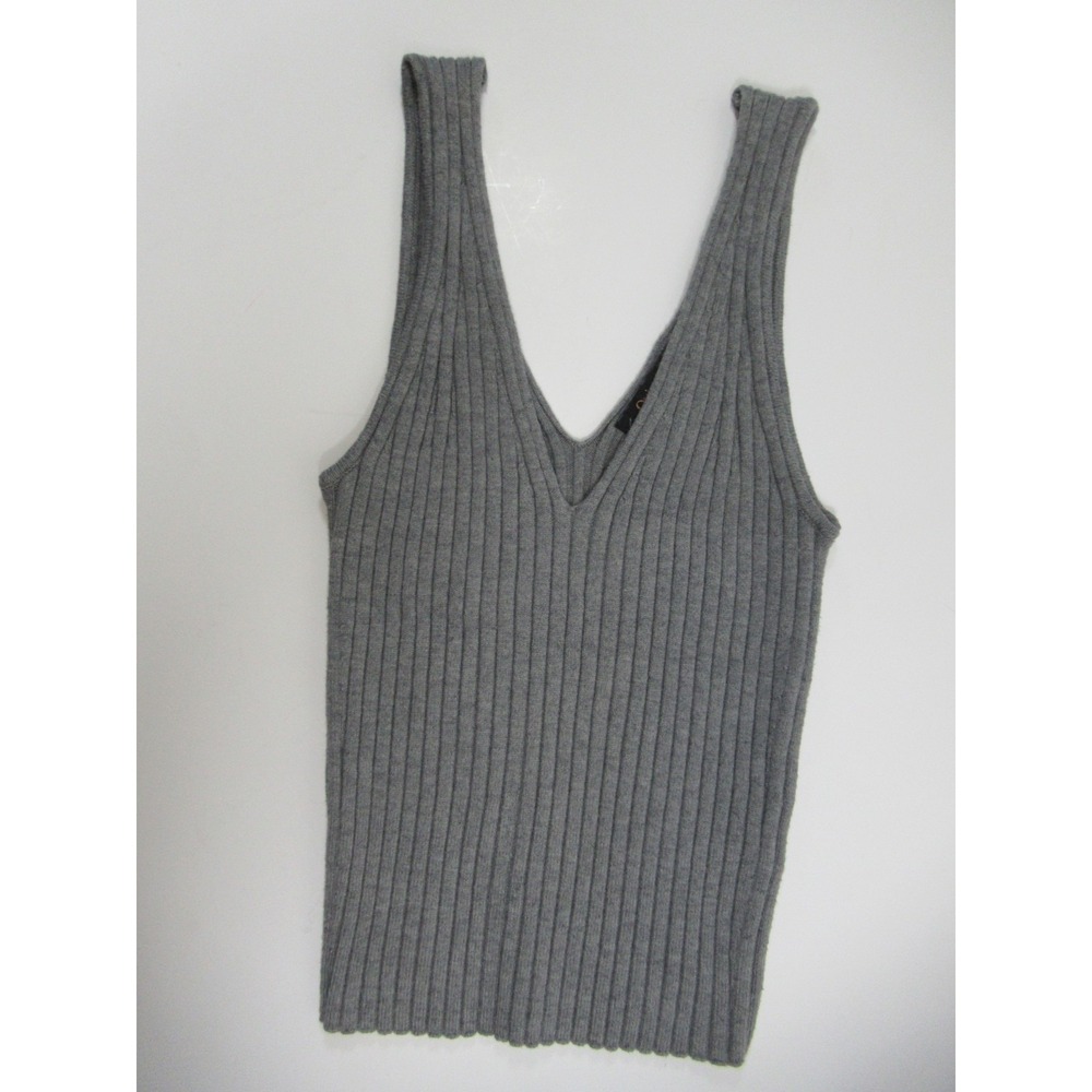 Quince Eco Knit Cropped Ribbed Sweater Tank Top Women XS Gray V-neck Sleeveless